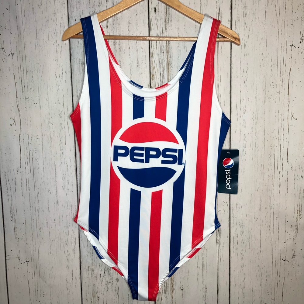 Pepsi retro Stripe one piece Swimsuit XL